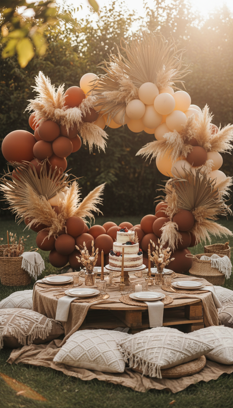 Arco Boho com Flores Secas e Balões