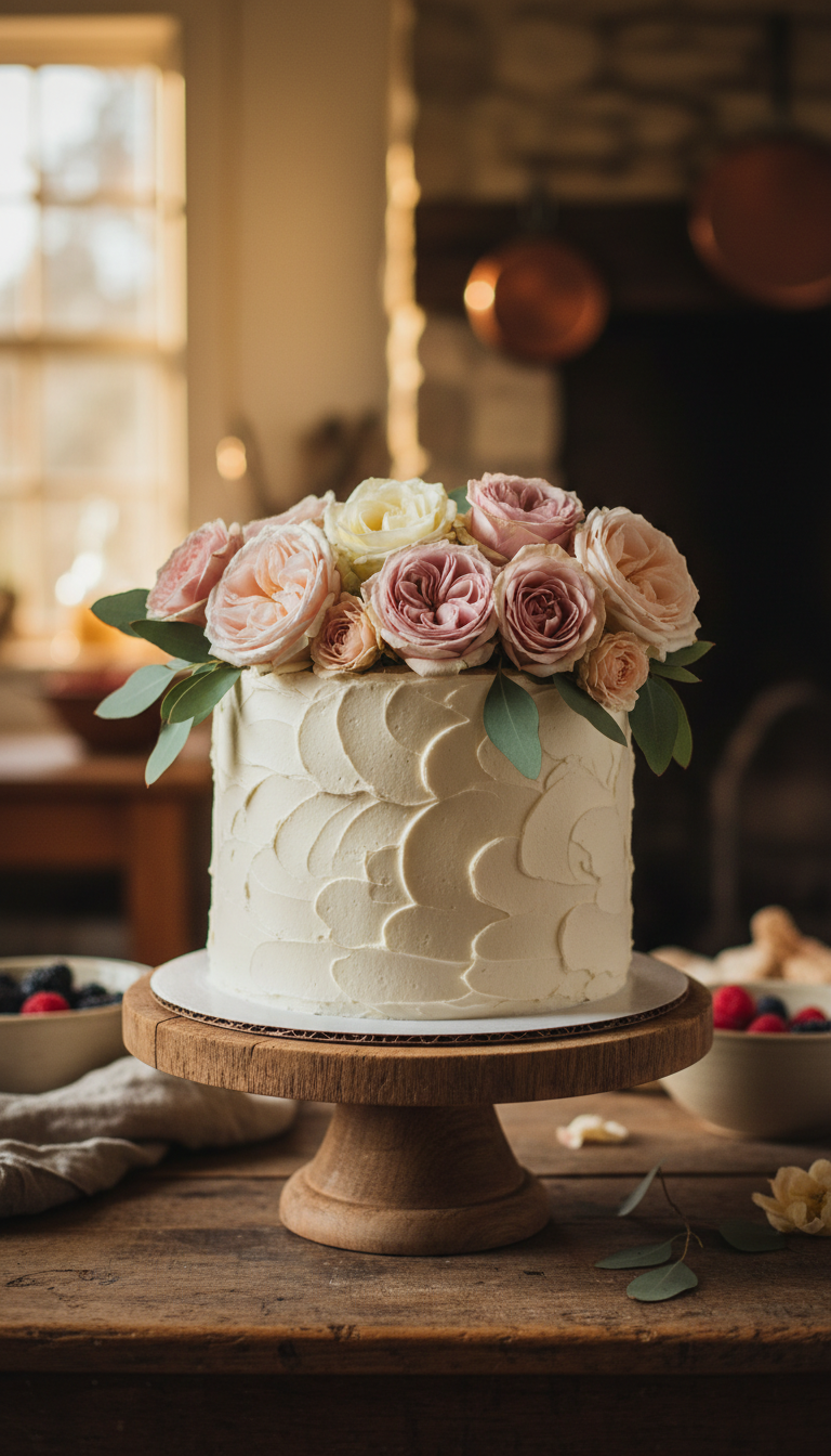 Bolo Decorado com Flores Naturais