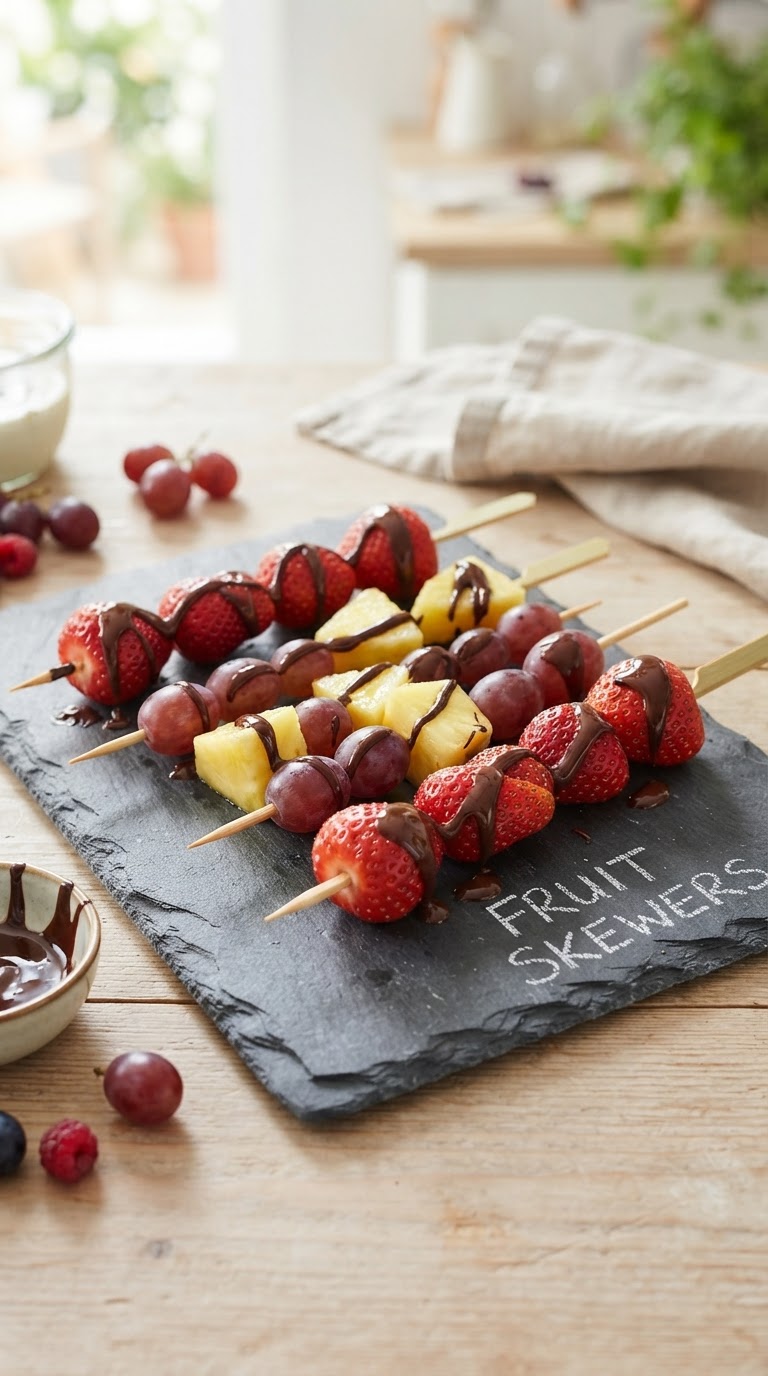 Espetinhos de Frutas Frescas com Chocolate