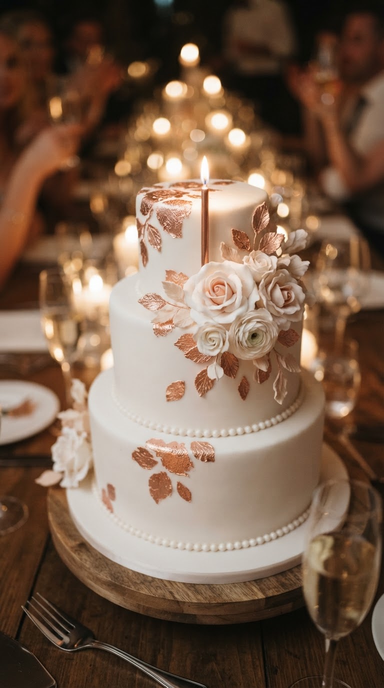 4. Bolo Cenográfico com Folhas de Ouro Rose Gold