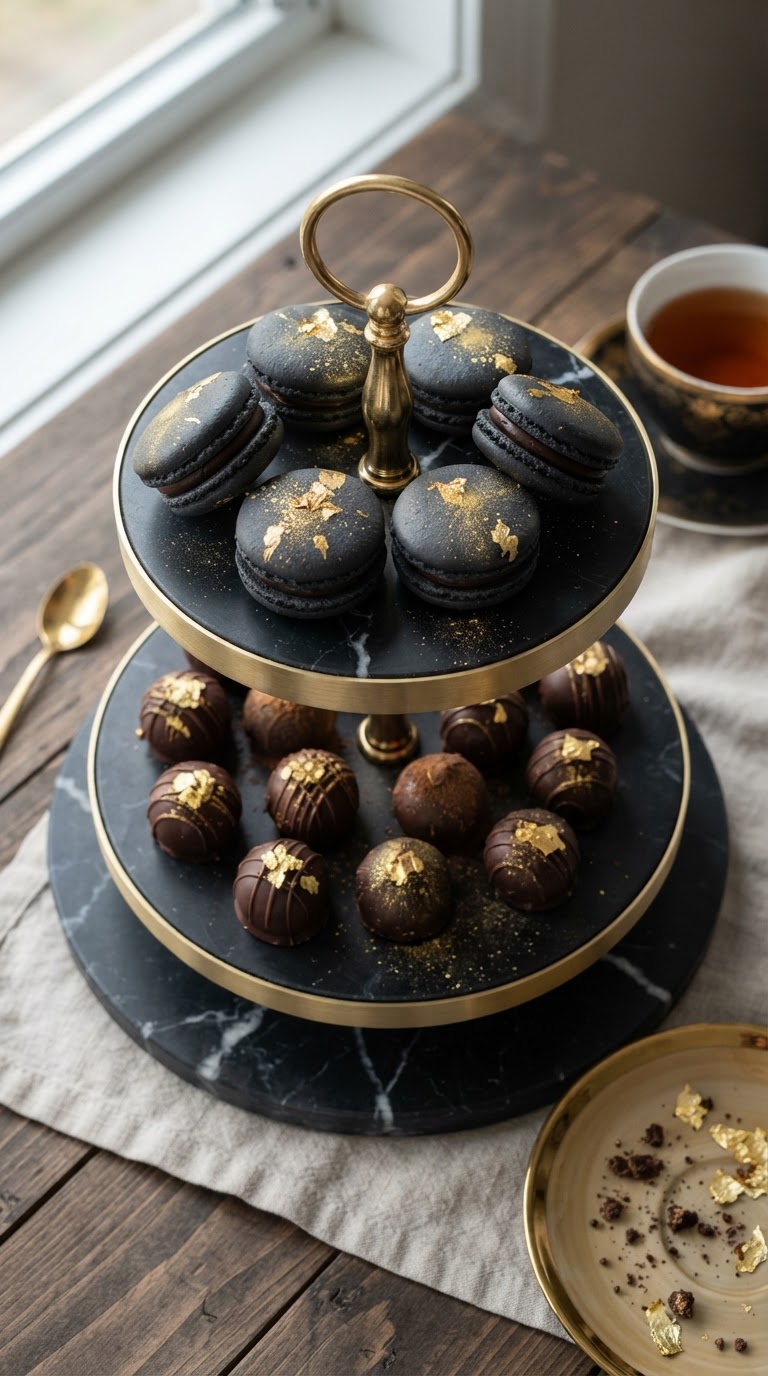 3. Mesa de Doces com Toques de Ouro Comestível