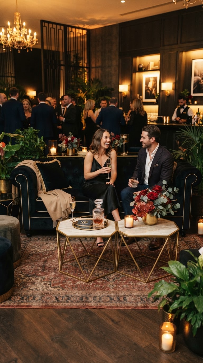 8. Lounge VIP Moderno com Mobiliário de Veludo