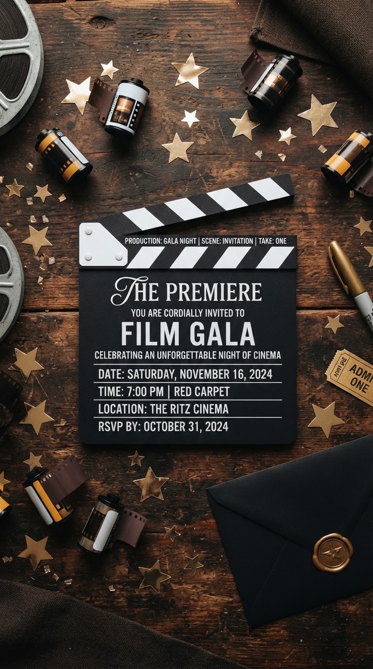 12. Convite em Formato de Claquete de Cinema