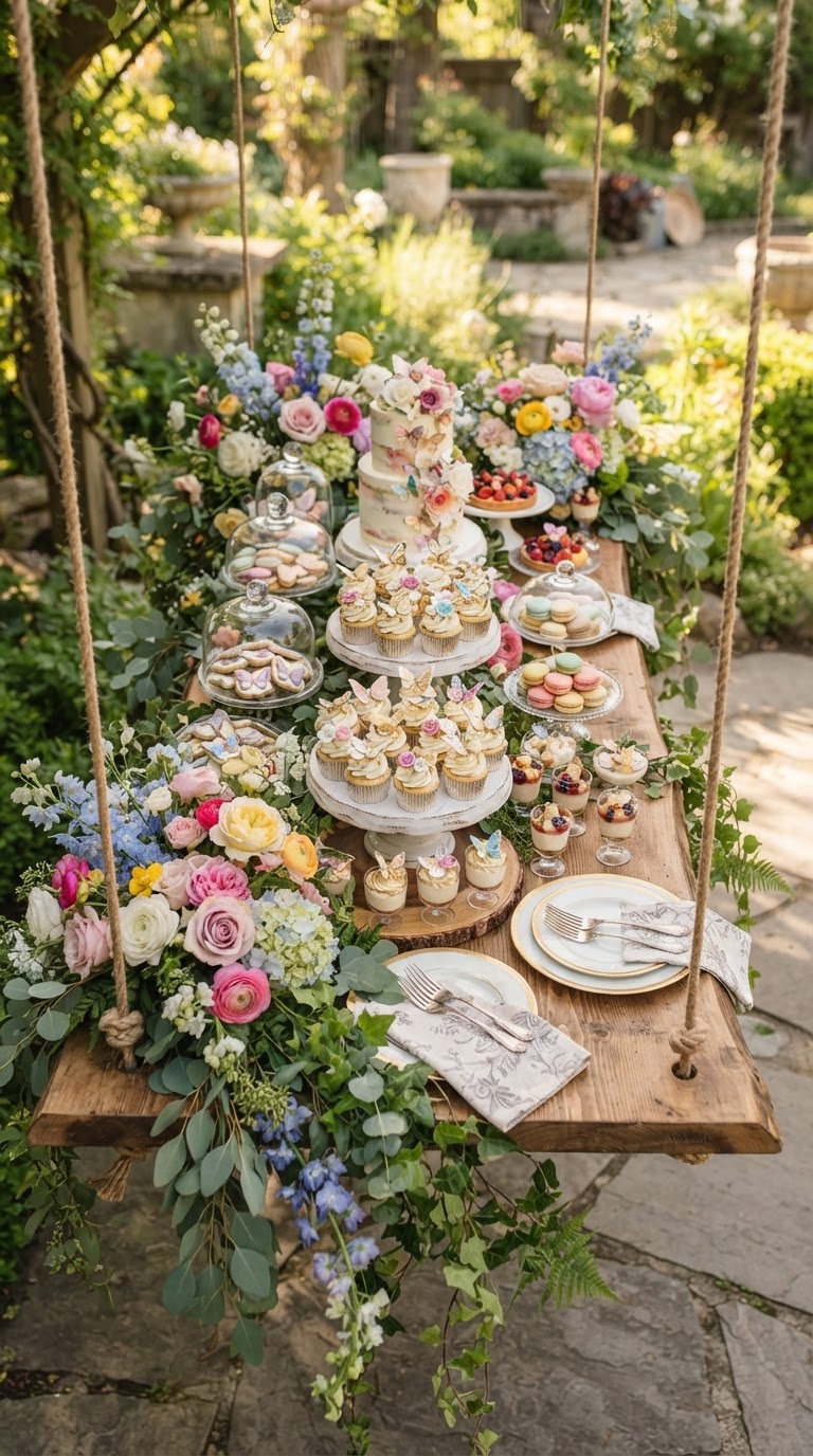 Mesa de Doces Suspenso com Vinhas e Flores