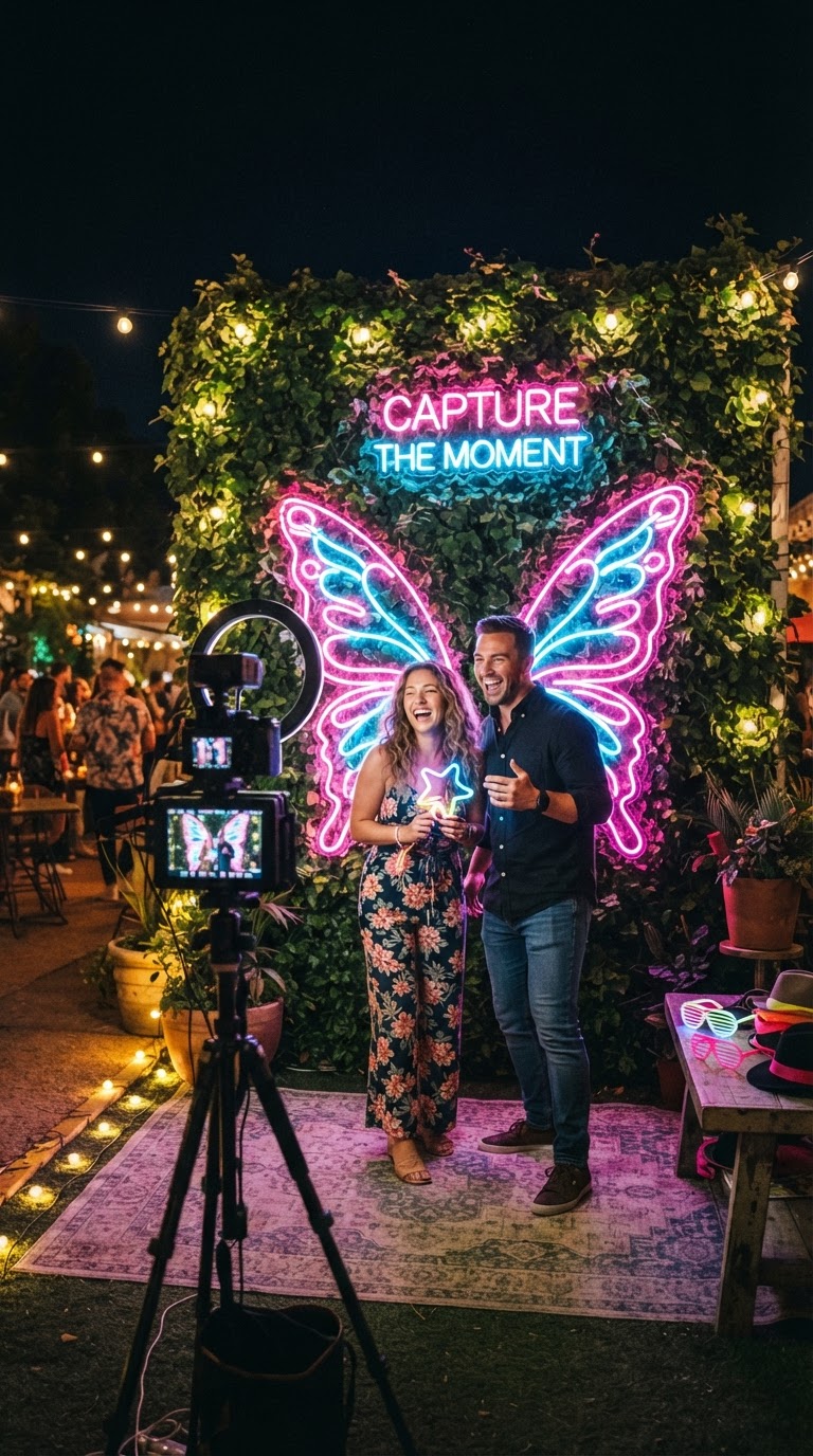 Cenário de Fotos com Asas de Neon