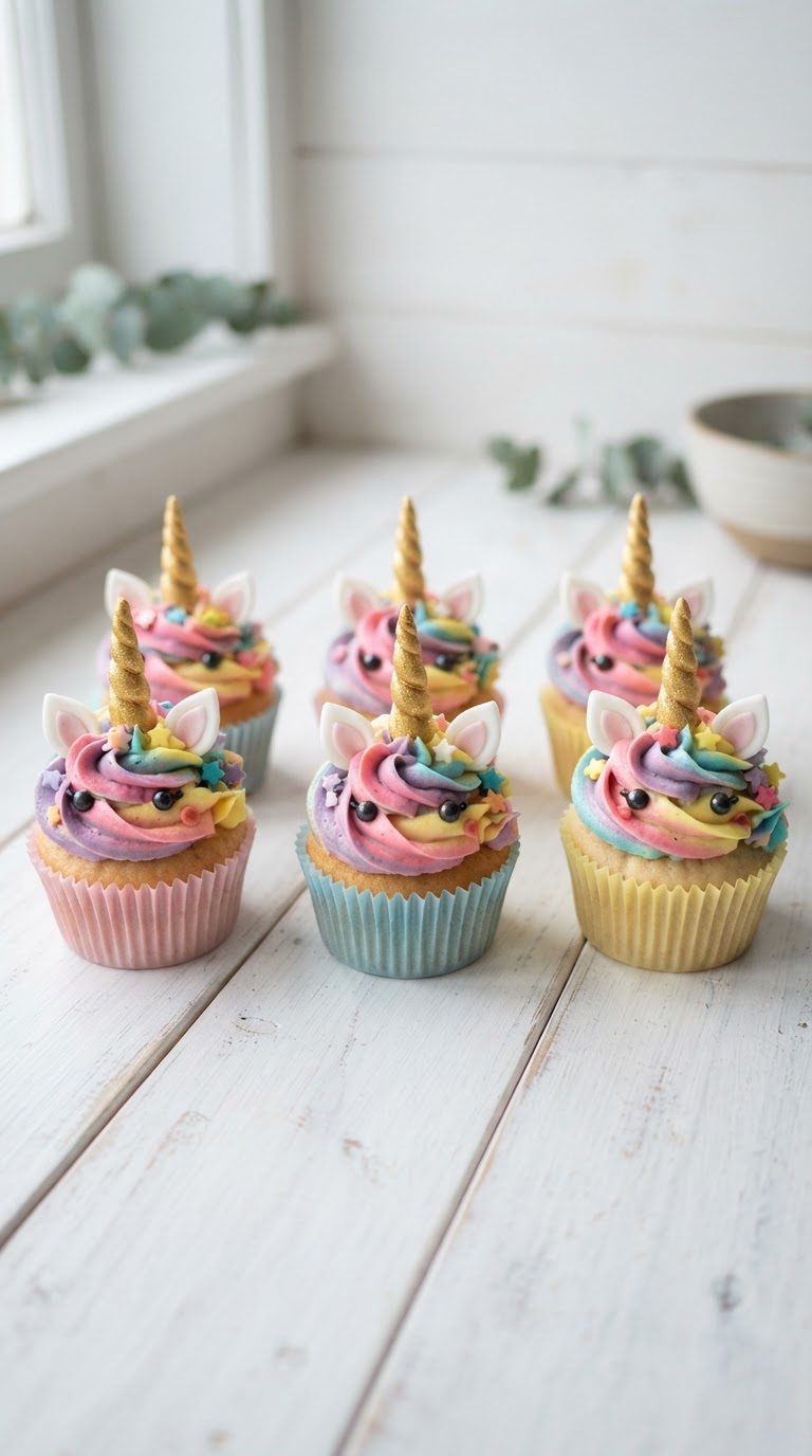 8. Cupcakes Decorados como Mini Unicórnios