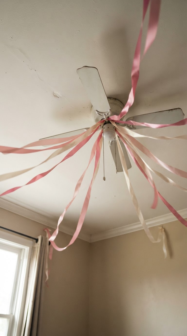 11. Teto Decorado com Fitas de Cetim Rosa