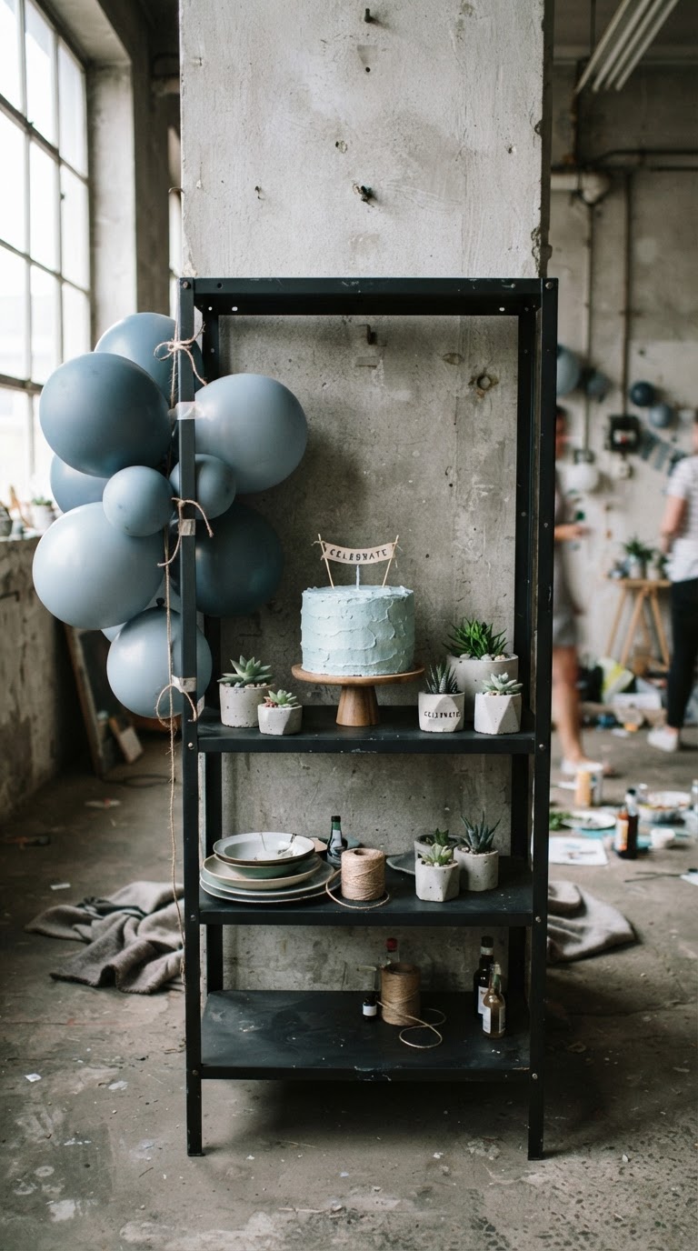 4. Estilo Industrial com Azul e Cimento Queimado