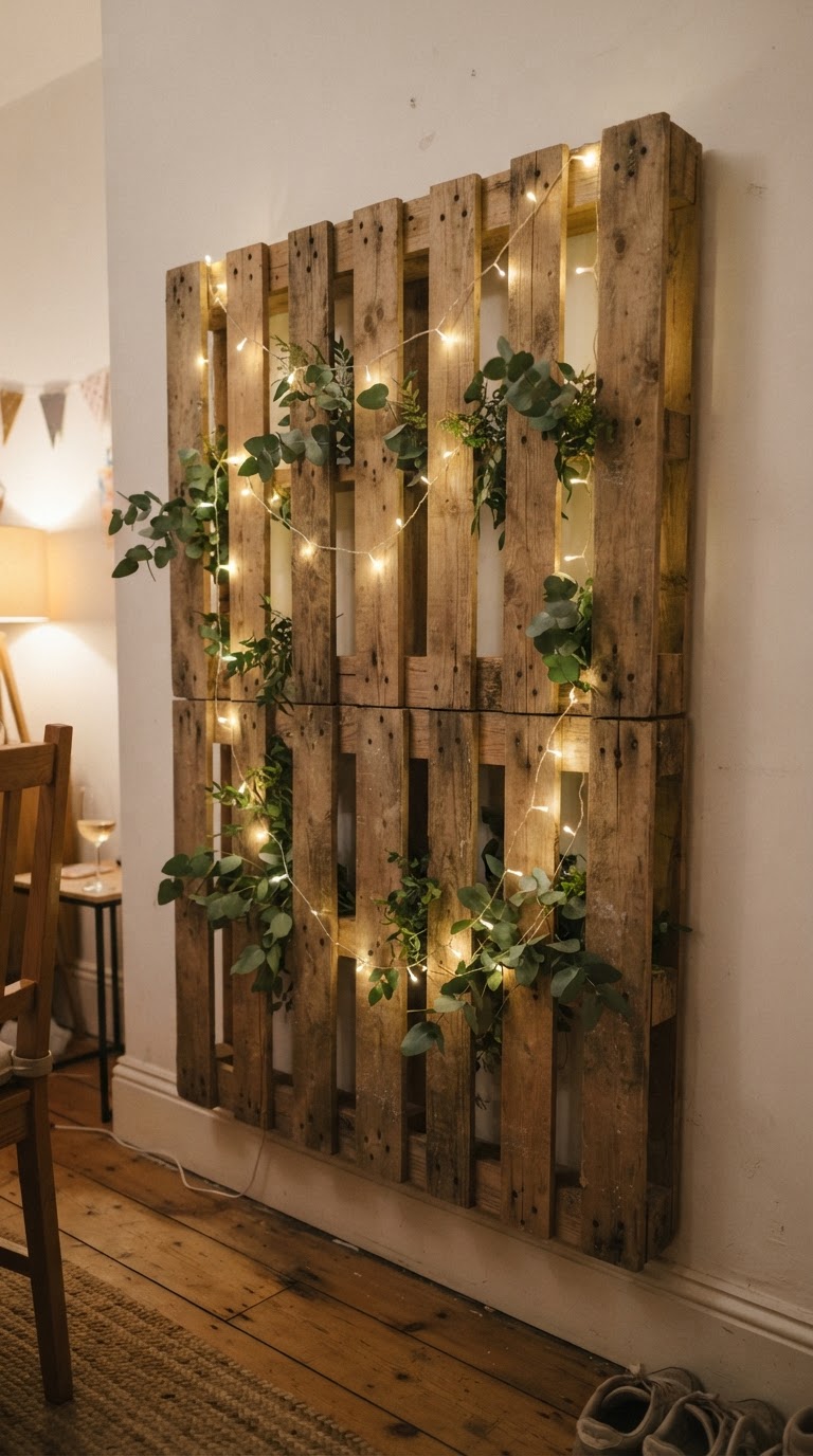 2. Painel de Pallets com Luzes de Fada