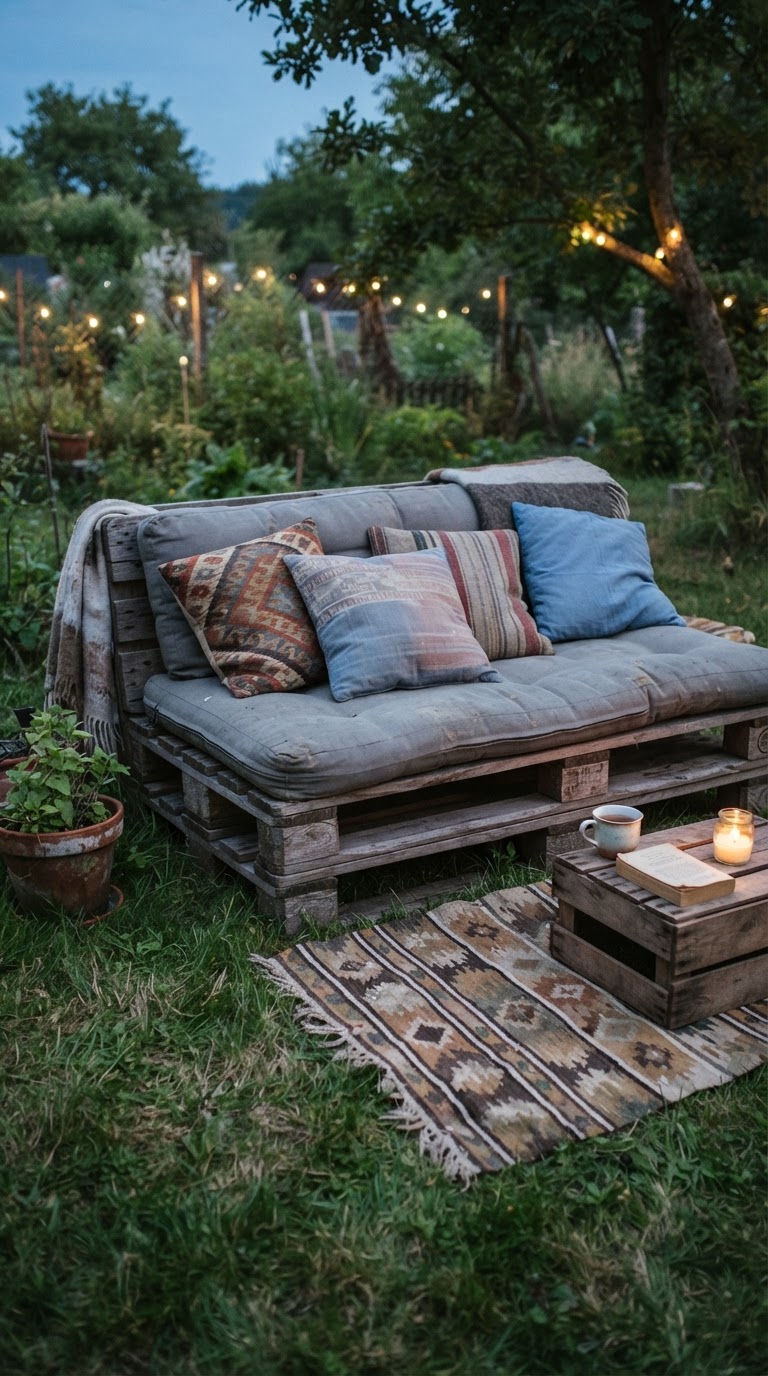 11. Lounge com Pallets e Almofadas no Chão
