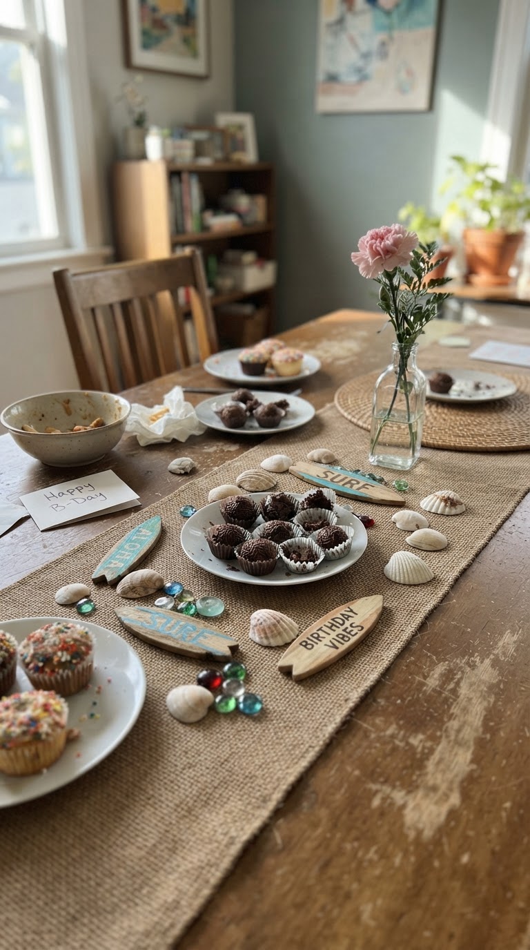 Mesa de Doces com Elementos de Praia e Surf