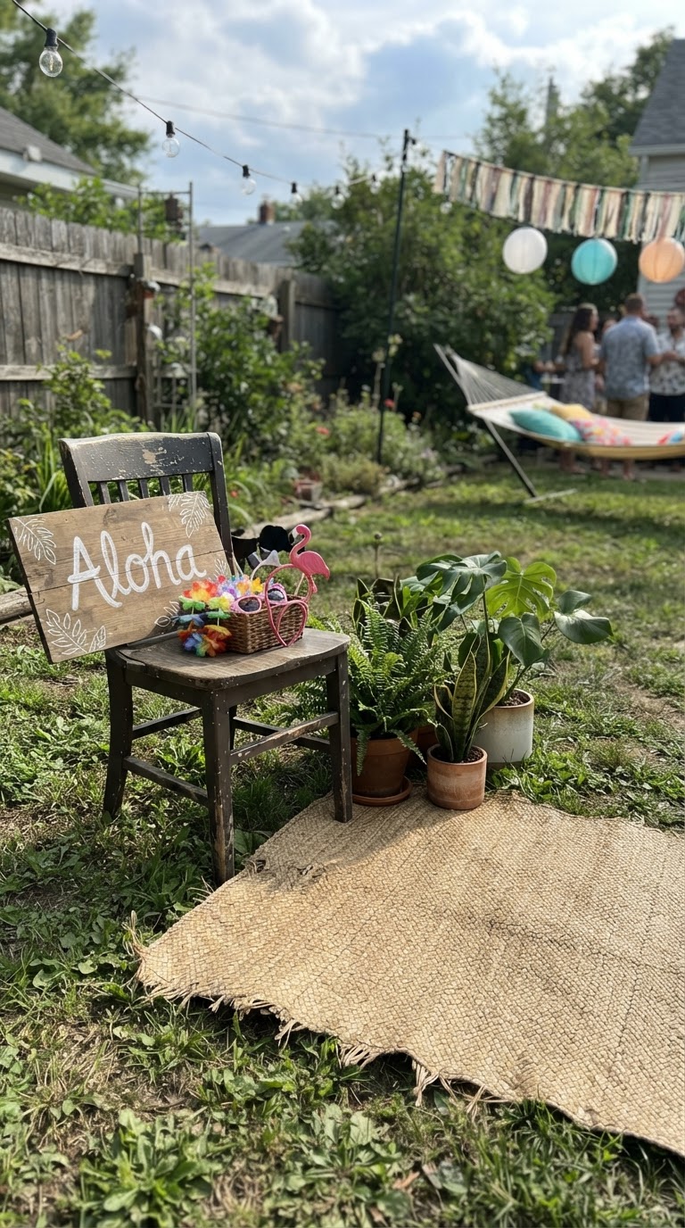 Cantinho de Fotos 'Aloha' com Placas Divertidas