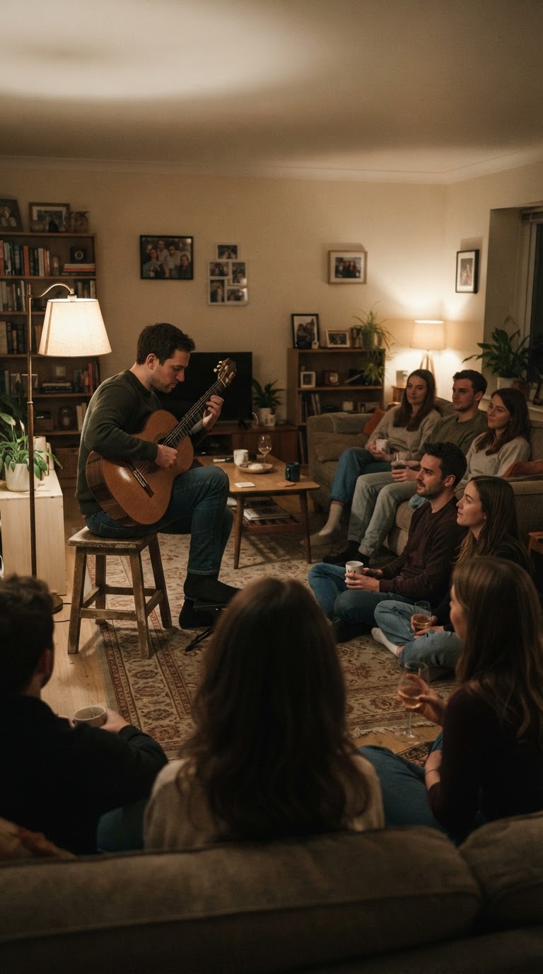 12. O concerto acústico privado na sala com um músico convidado
