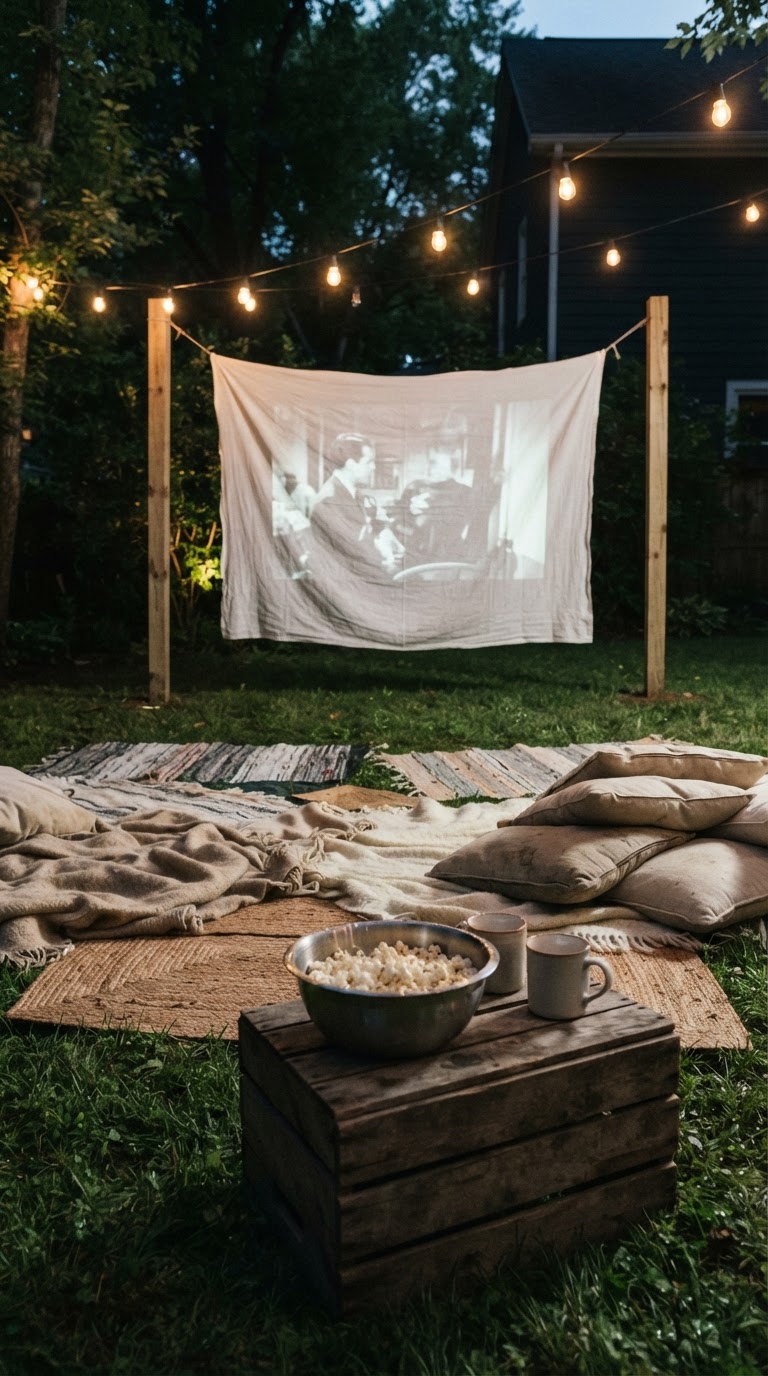 6. Cinema de quintal com projeção em lençol de linho