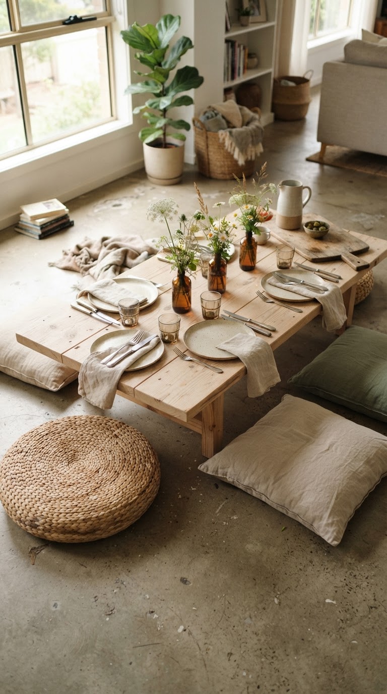7. Mesa baixa estilo piquenique oriental com tatames