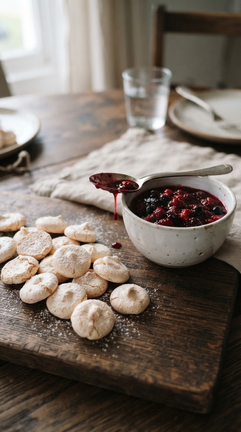 6. O bar de mini-pavlovas com calda rústica de frutas vermelhas e infusão de rosas