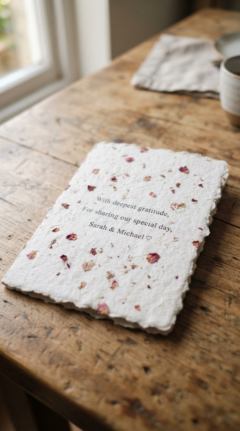 13. O menu impresso em papel semente reciclado com pétalas de rosa incorporadas
