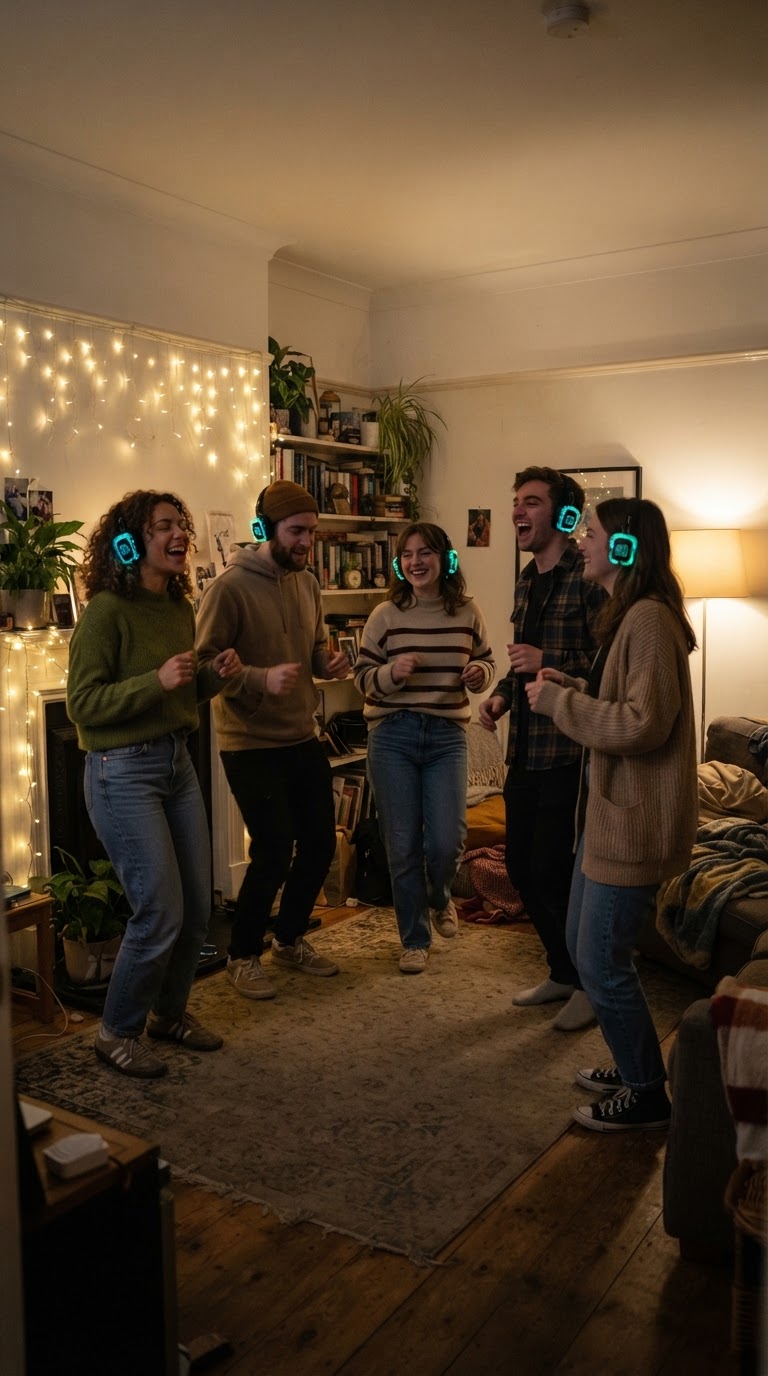 3. A trilha sonora silenciosa com fones de ouvido sincronizados