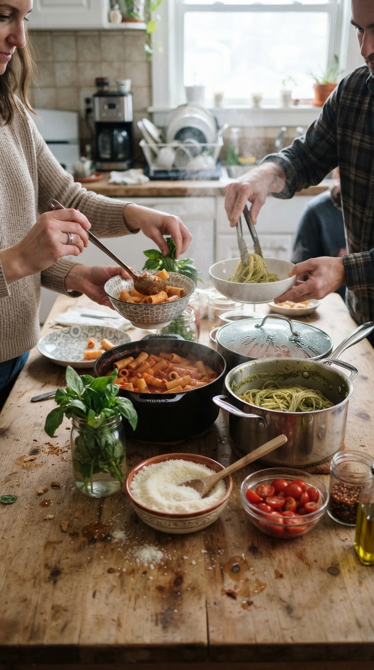 5. O bar de massas faça-você-mesmo montado em tábuas rústicas de cozinha