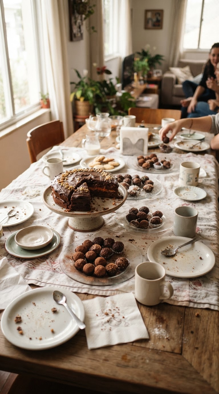 9. A mesa de doces montada exclusivamente com receitas de família