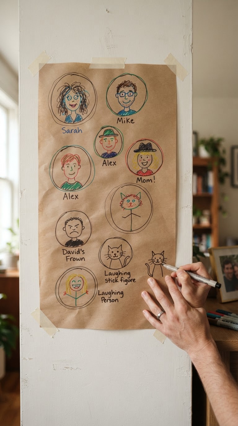 10. O mural de retratos desenhados à mão pelos próprios convidados