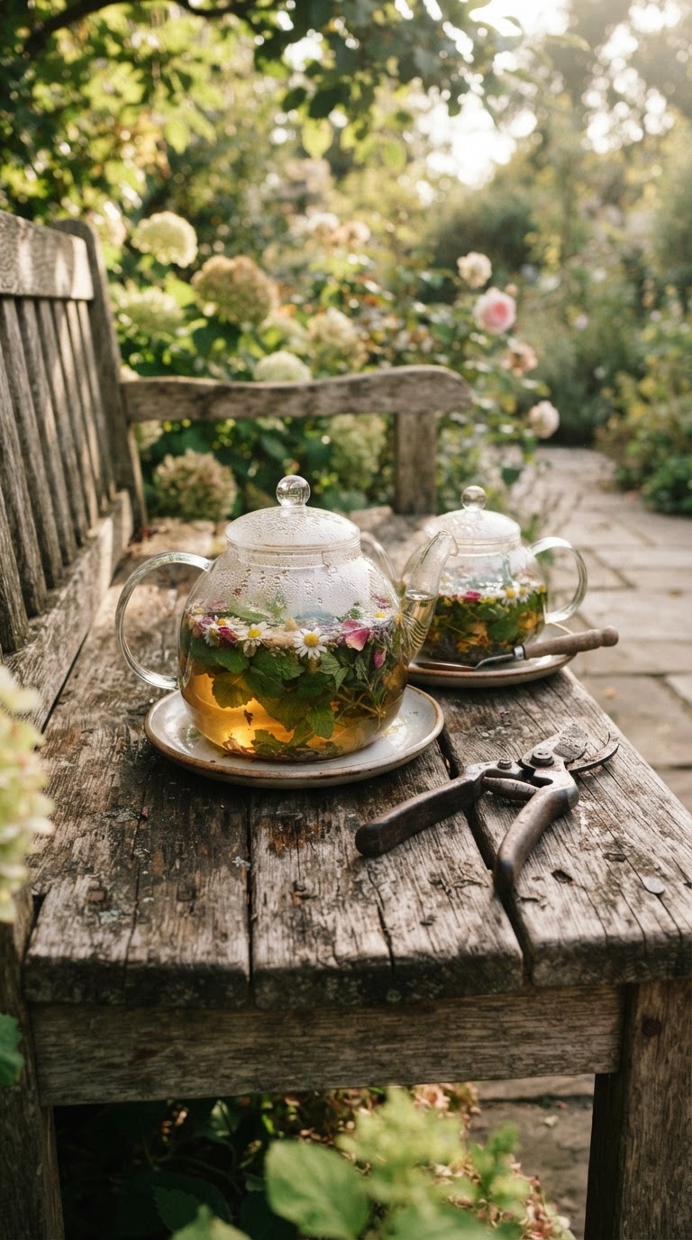 O ritual de infusão botânica com colheita secreta no próprio jardim dela