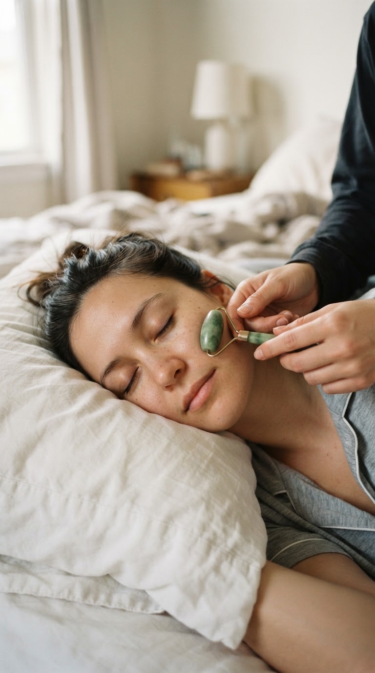 A massagem facial imersiva com pedras de jade e trilha sonora de frequências solfeggio