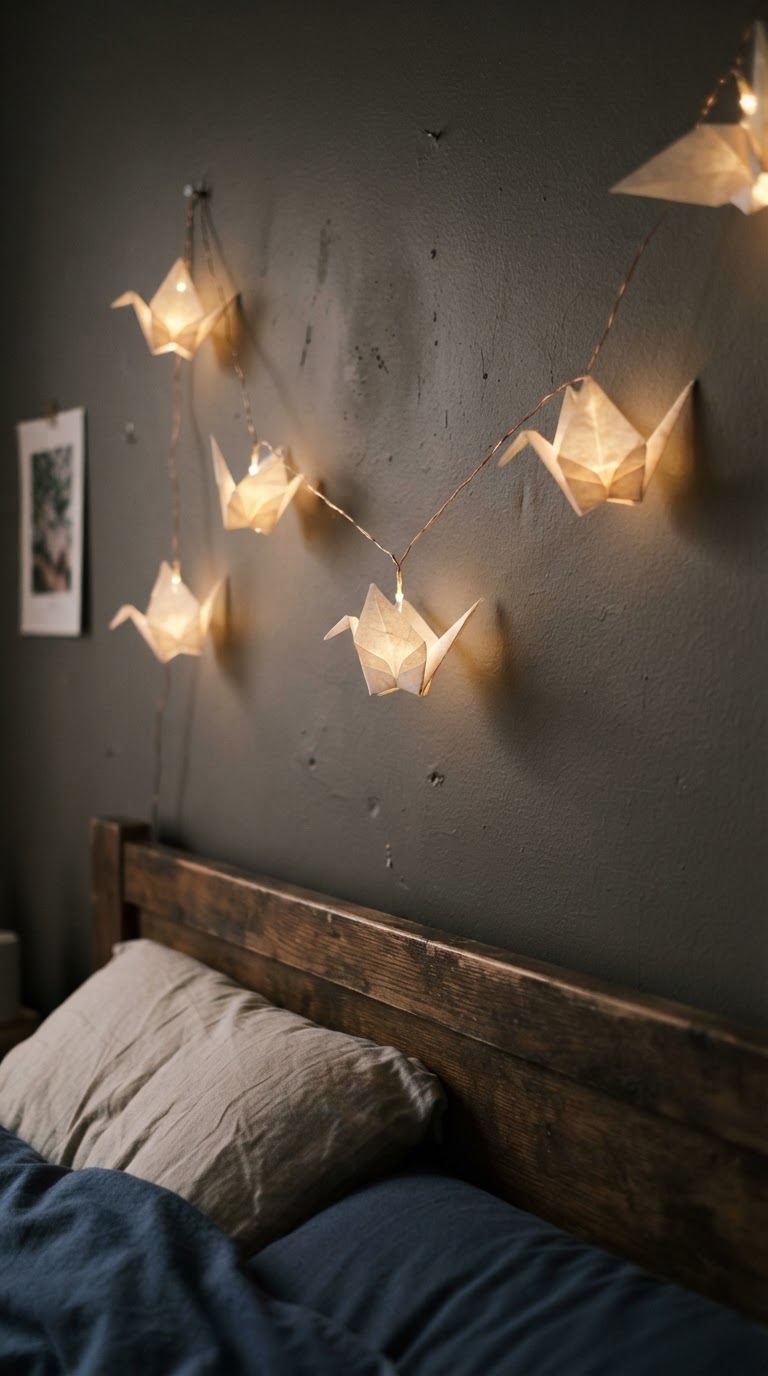 O varal de desejos em origami translúcido retroiluminado por micro-LEDs