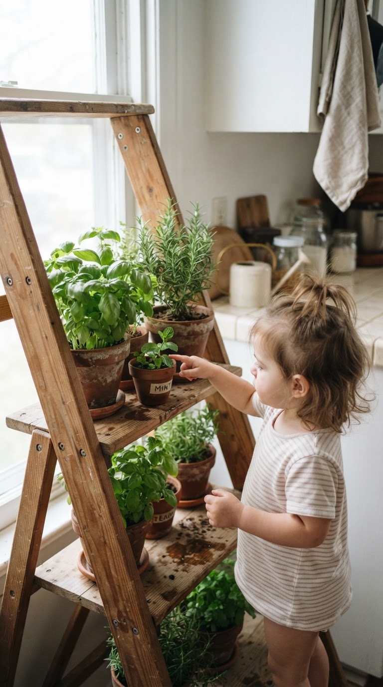 A horta vertical com mudas aromáticas decorativas e leváveis
