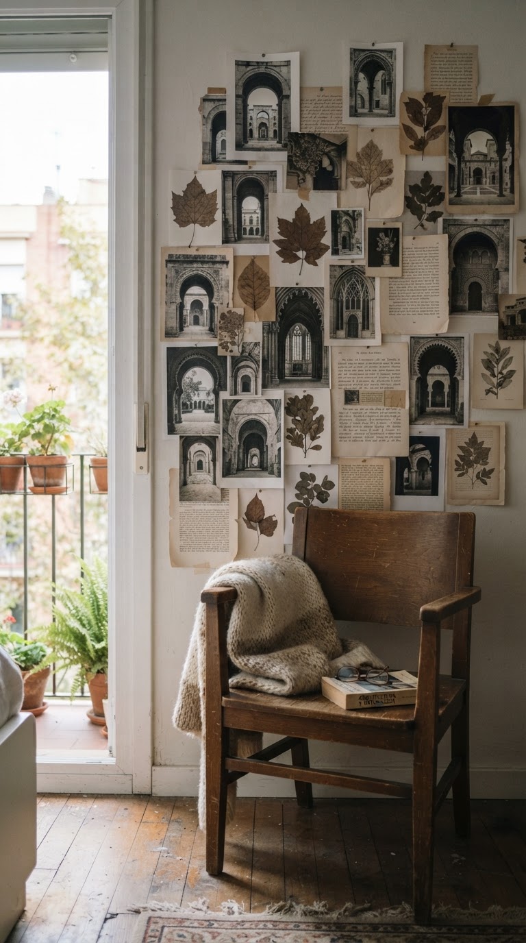 10. O mural de fundo instagramável feito com colagens estilo lambe-lambe em tons sépia