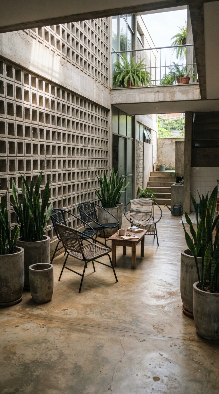 O Jardim Brutalista de Concreto e Espadas-de-São-Jorge
