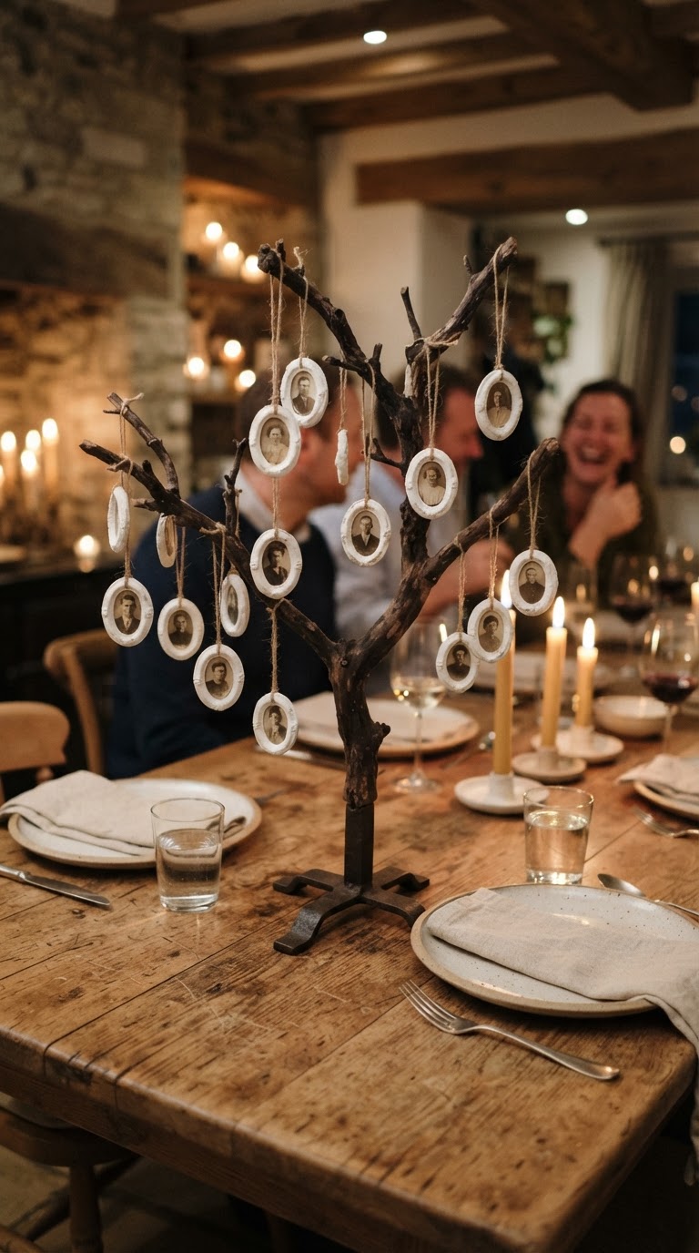 A árvore de galhos secos de café com mini molduras ovais barrocas pintadas de gesso cru