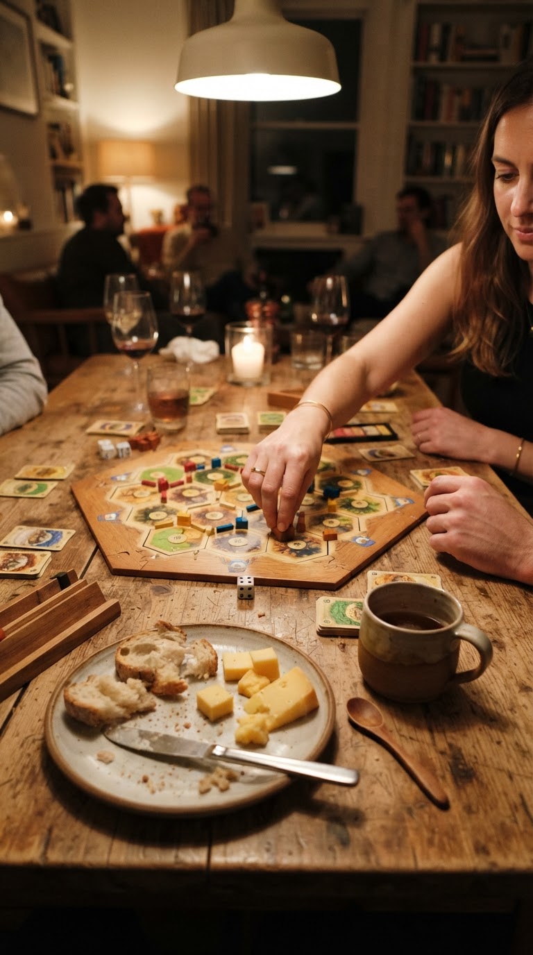 A taverna de jogos analógicos: tabuleiro vintage e petiscos rústicos de taverna